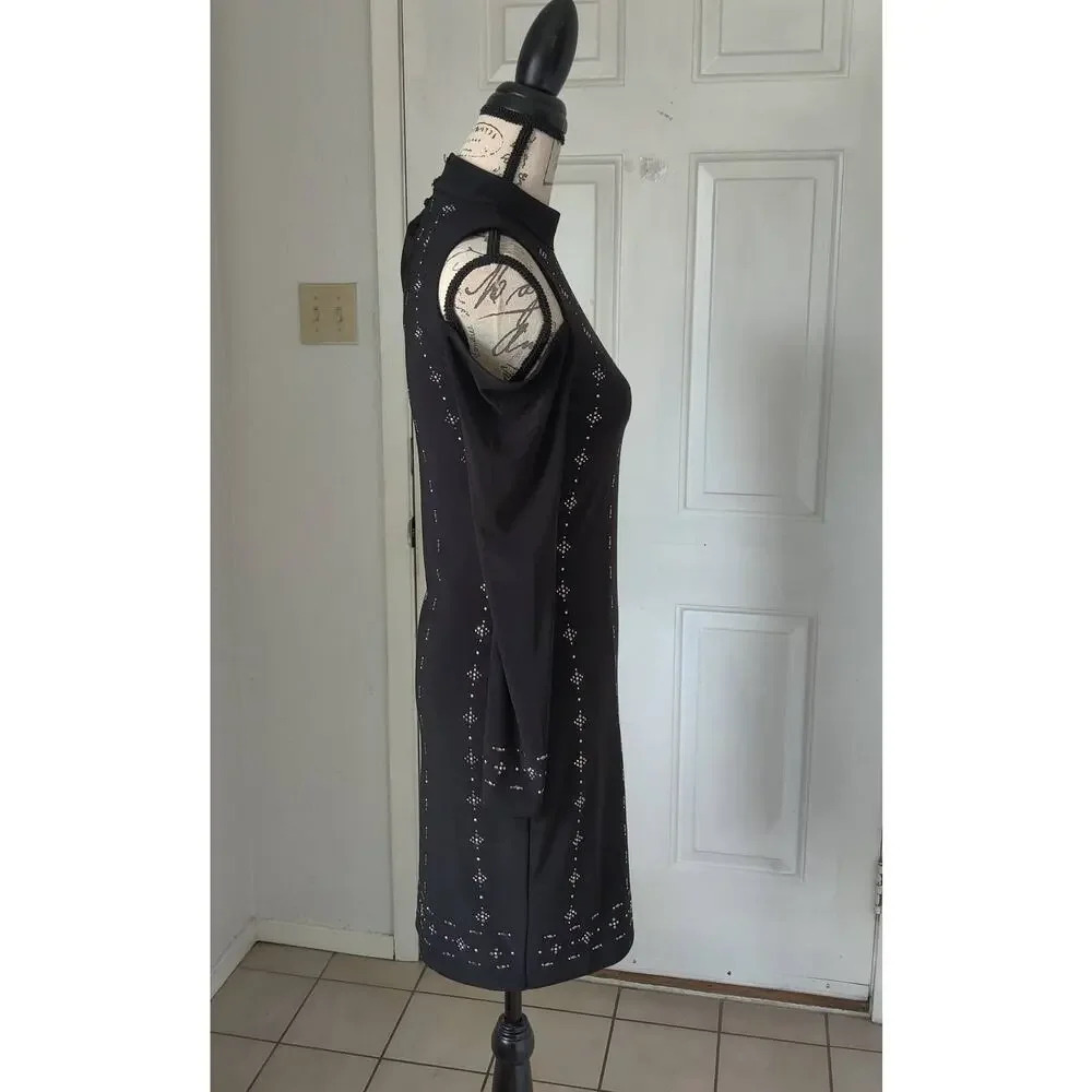 WHBM Cold Shoulder High Neck Long Sleeve Dress Cocktail Sz XXS‎ - Picture 3 of 12